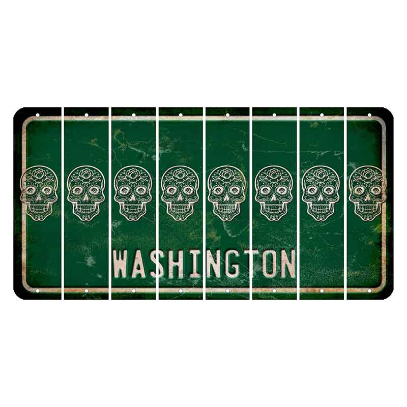 Washington Green Cut License Plate Strips (Set of 8) Sugar Skull