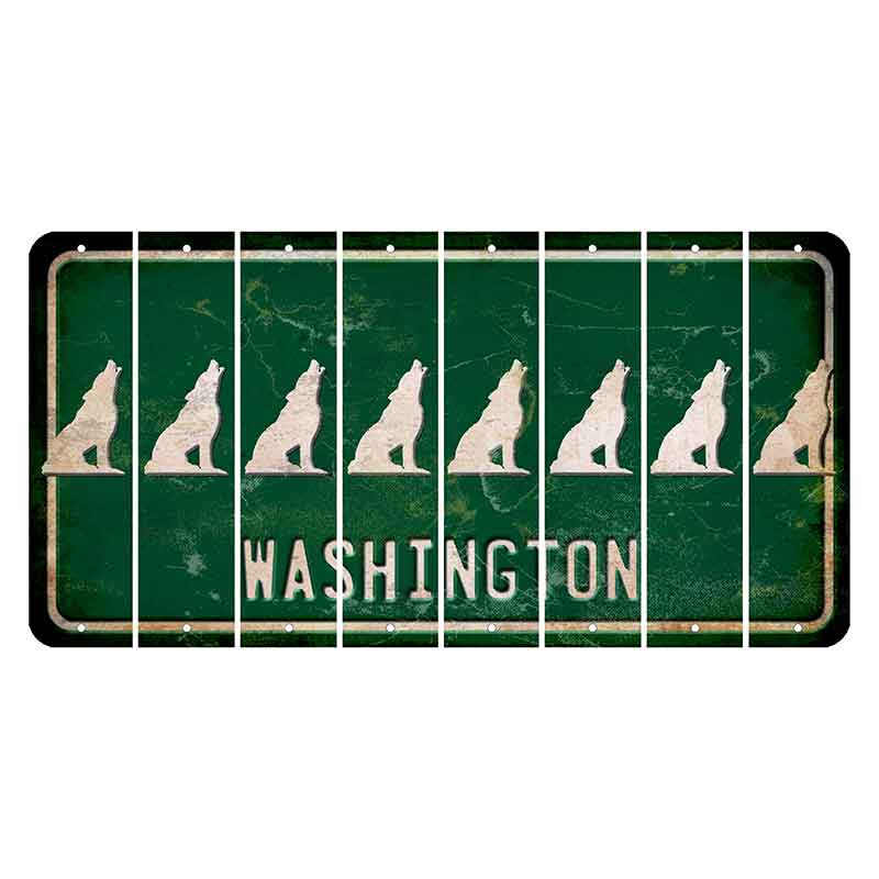 Washington Green Cut License Plate Strips (Set of 8) Howling Wolf