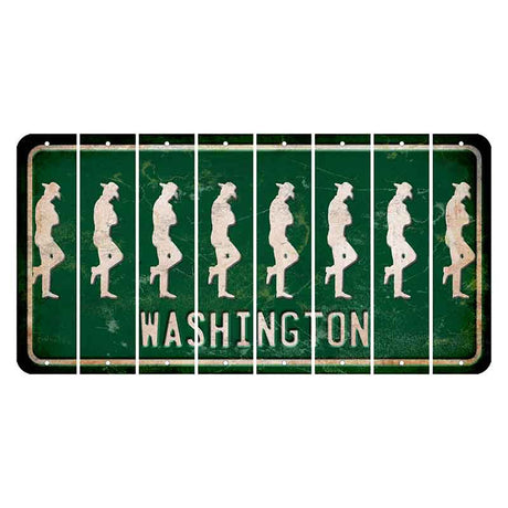 Washington Green Cut License Plate Strips (Set of 8) Cowboy - Leaning