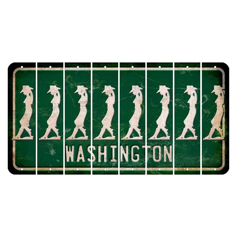 Washington Green Cut License Plate Strips (Set of 8) Cowgirl - Leaning