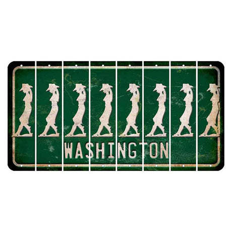 Washington Green Cut License Plate Strips (Set of 8) Cowgirl - Leaning