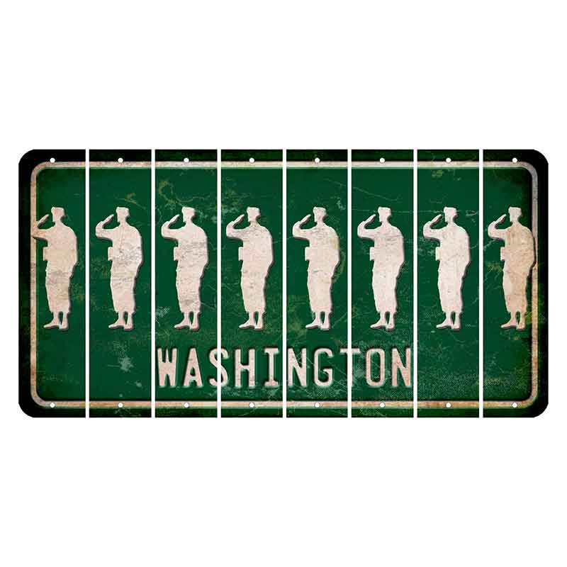 Washington Green Cut License Plate Strips (Set of 8) Soldier - Saluting