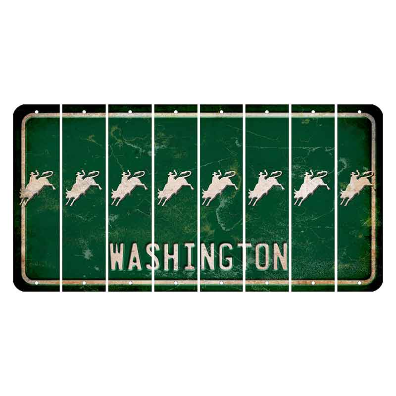 Washington Green Cut License Plate Strips (Set of 8) Bull Rider