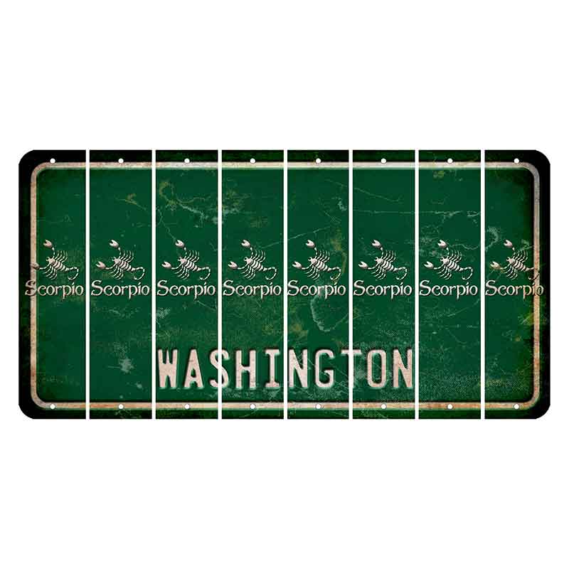 Washington Green Cut License Plate Strips (Set of 8) Zodiac Sign - Scorpio