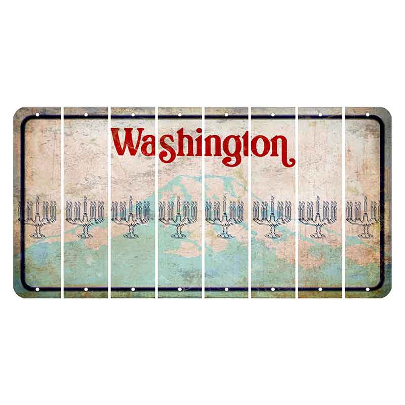 Washington Mount Rainier Cut License Plate Strips (Set of 8) Menorah