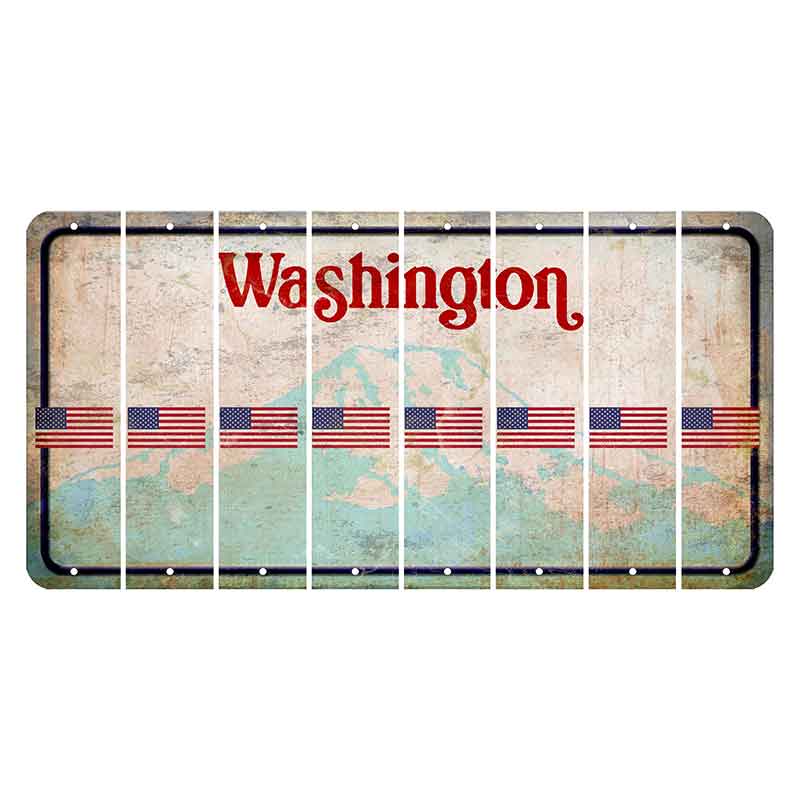 Washington Mount Rainier Cut License Plate Strips (Set of 8) American Flag