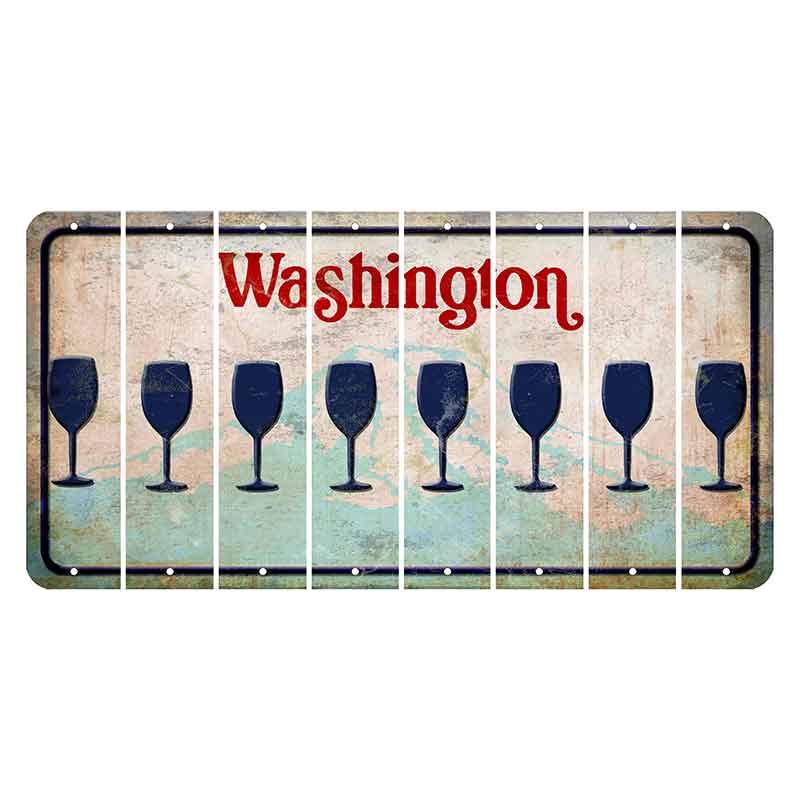 Washington Mount Rainier Cut License Plate Strips (Set of 8) Wine Glass