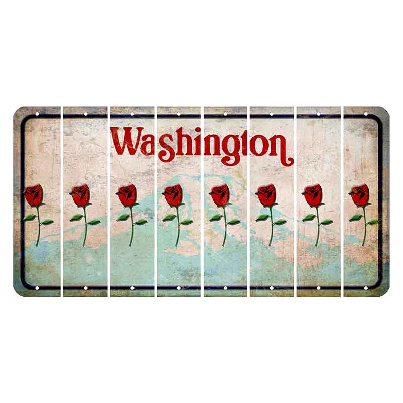 Washington Mount Rainier Cut License Plate Strips (Set of 8) Red Rose