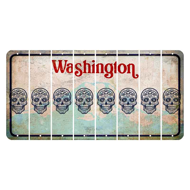 Washington Mount Rainier Cut License Plate Strips (Set of 8) Sugar Skull