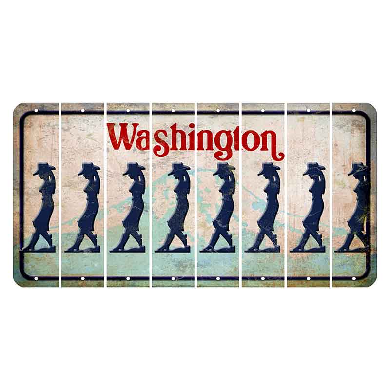 Washington Mount Rainier Cut License Plate Strips (Set of 8) Cowgirl - Leaning