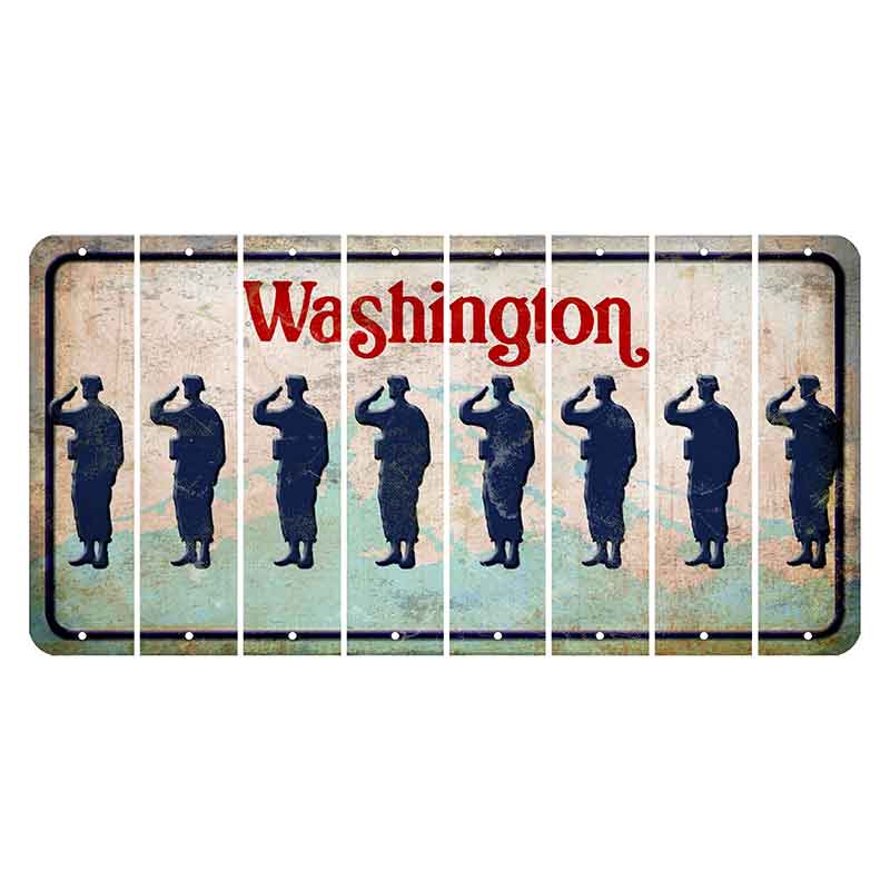 Washington Mount Rainier Cut License Plate Strips (Set of 8) Soldier - Saluting