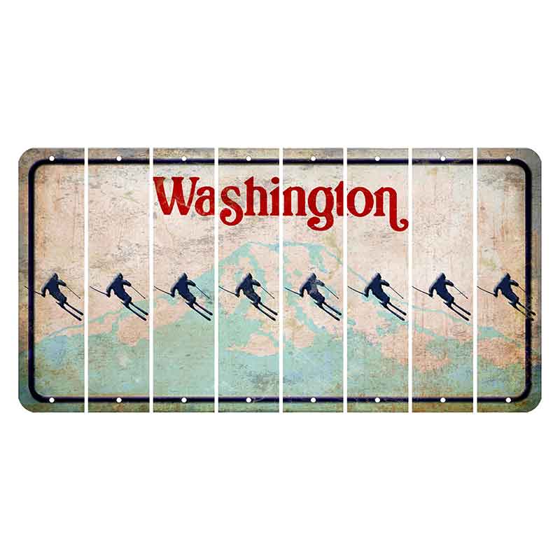 Washington Mount Rainier Cut License Plate Strips (Set of 8) Skier