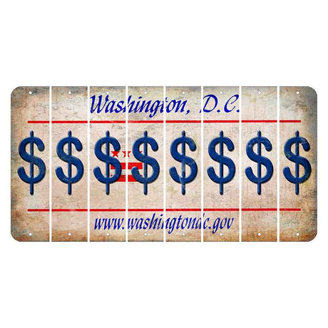 Washington DC.gov Cut License Plate Strips (Set of 8) Dollar Sign