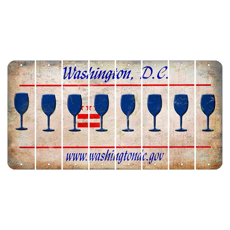 Washington DC.gov Cut License Plate Strips (Set of 8) Wine Glass