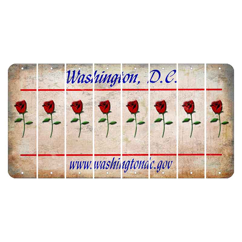 Washington DC.gov Cut License Plate Strips (Set of 8) Red Rose