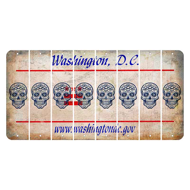 Washington DC.gov Cut License Plate Strips (Set of 8) Sugar Skull