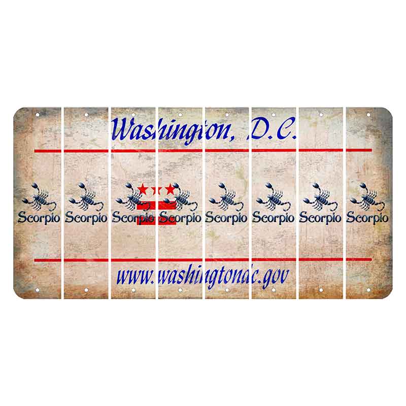 Washington DC.gov Cut License Plate Strips (Set of 8) Zodiac Sign - Scorpio