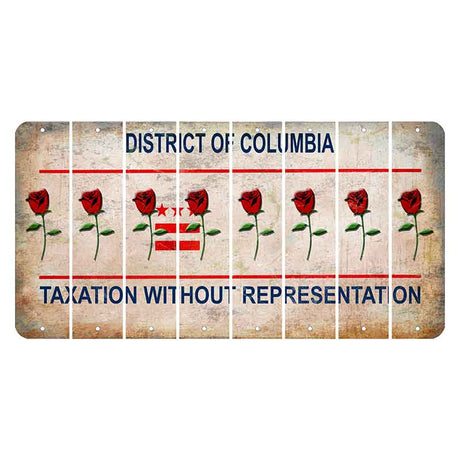 Washington DC District of Columbia Cut License Plate Strips (Set of 8) Red Rose