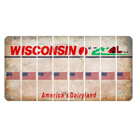 Wisconsin Farm Cut License Plate Strips (Set of 8) American Flag