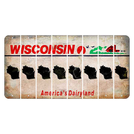 Wisconsin Farm Cut License Plate Strips (Set of 8) State Silhouette