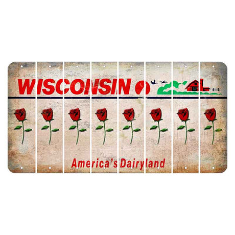 Wisconsin Farm Cut License Plate Strips (Set of 8) Red Rose