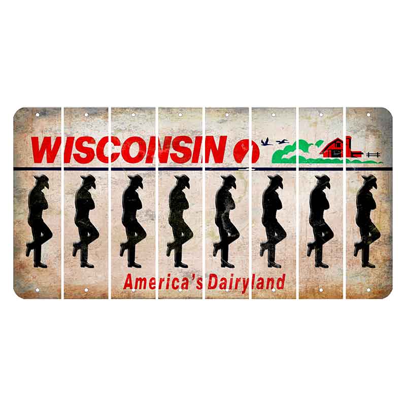 Wisconsin Farm Cut License Plate Strips (Set of 8) Cowboy - Leaning