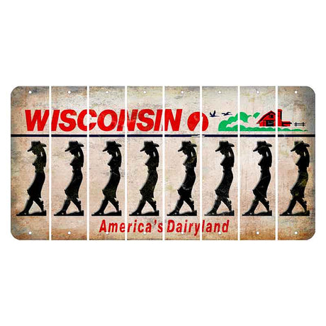 Wisconsin Farm Cut License Plate Strips (Set of 8) Cowgirl - Leaning