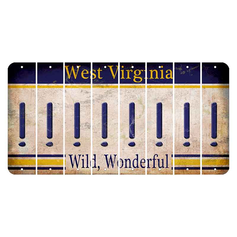 West Virginia Wild Wonderful Cut License Plate Strips (Set of 8) Exclamation Point