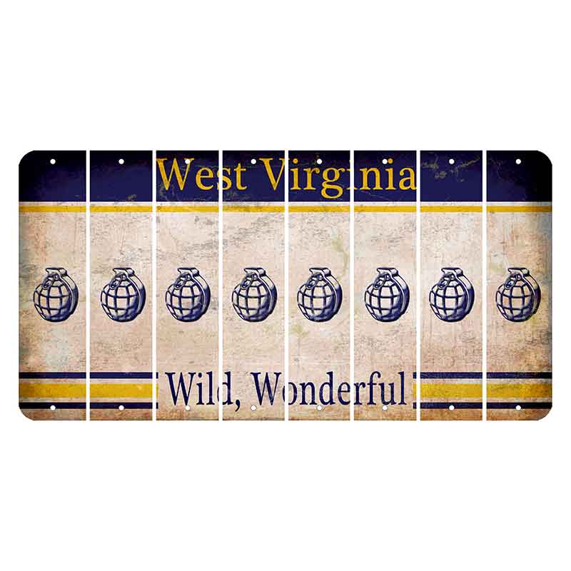 West Virginia Wild Wonderful Cut License Plate Strips (Set of 8) Grenade