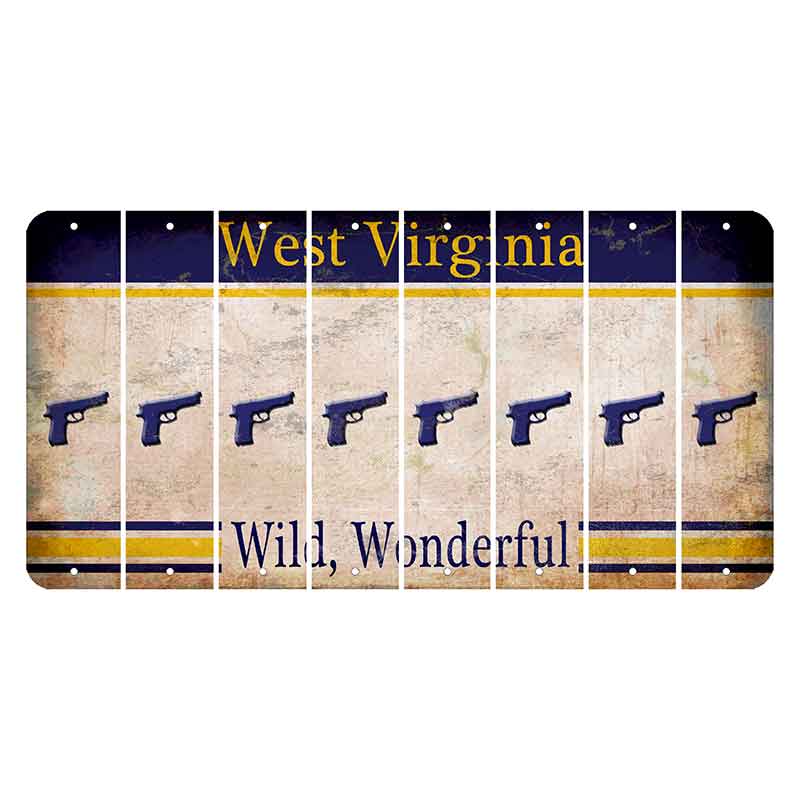 West Virginia Wild Wonderful Cut License Plate Strips (Set of 8) Handgun