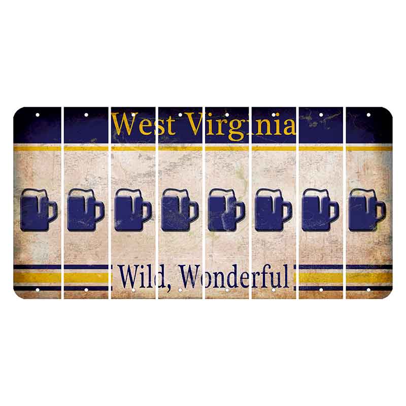 West Virginia Wild Wonderful Cut License Plate Strips (Set of 8) Beer Mug