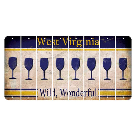 West Virginia Wild Wonderful Cut License Plate Strips (Set of 8) Wine Glass