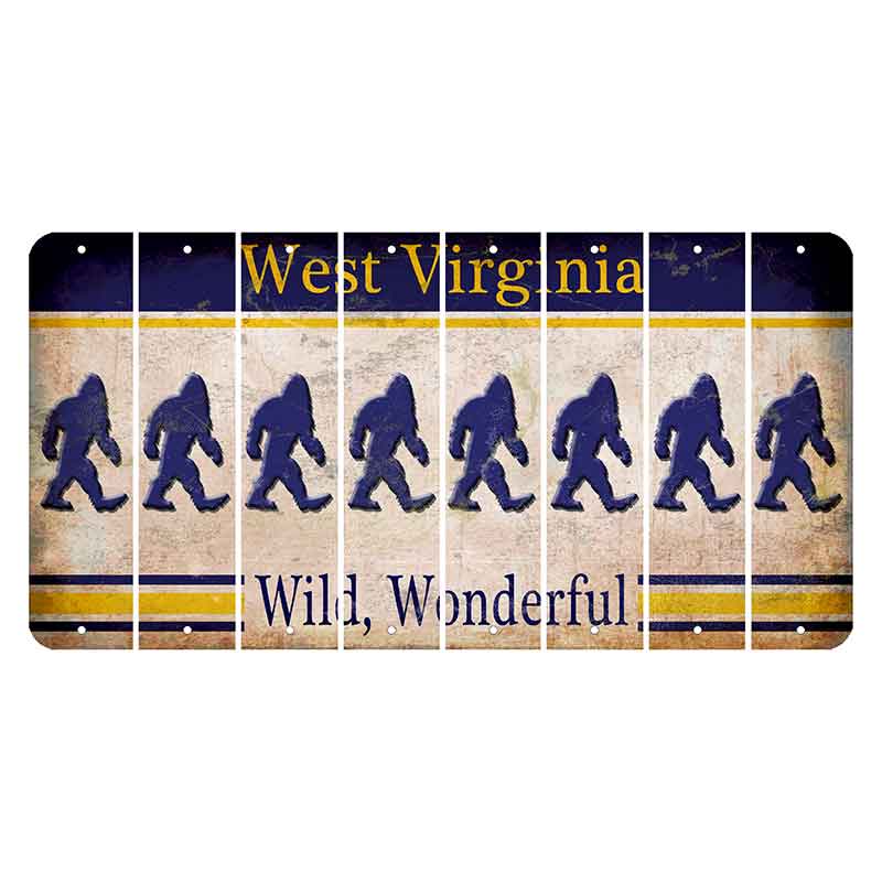 West Virginia Wild Wonderful Cut License Plate Strips (Set of 8) Bigfoot