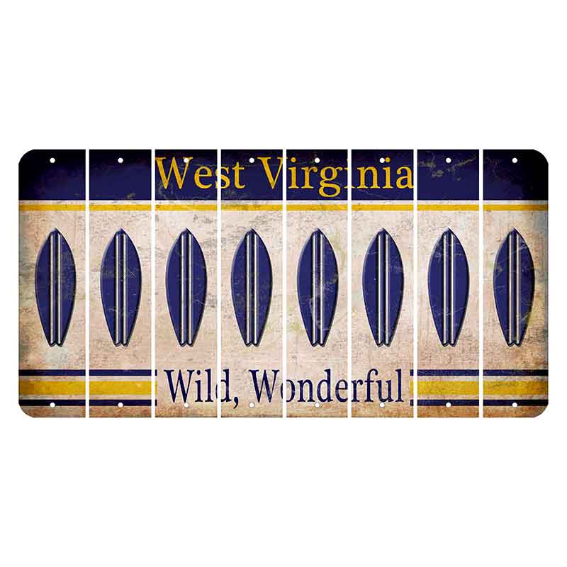 West Virginia Wild Wonderful Cut License Plate Strips (Set of 8) Surfboard