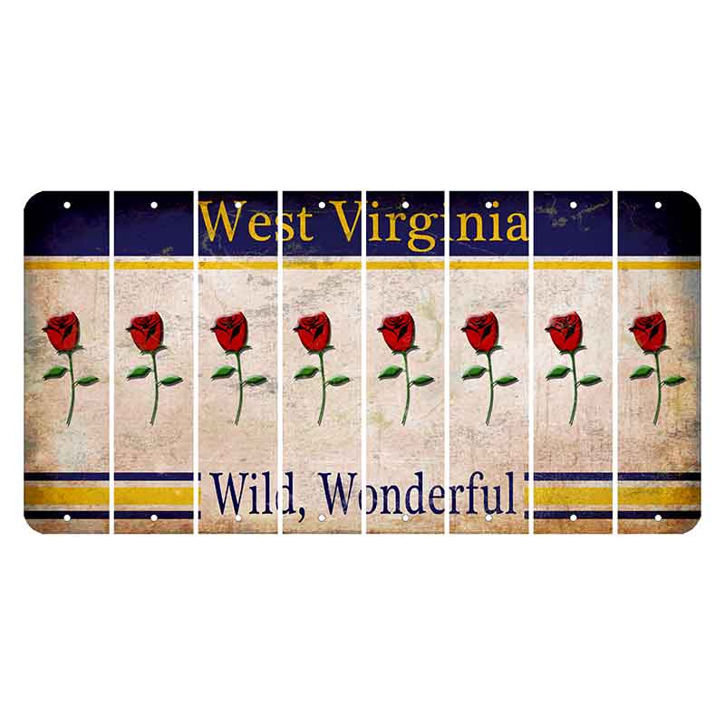 West Virginia Wild Wonderful Cut License Plate Strips (Set of 8) Red Rose