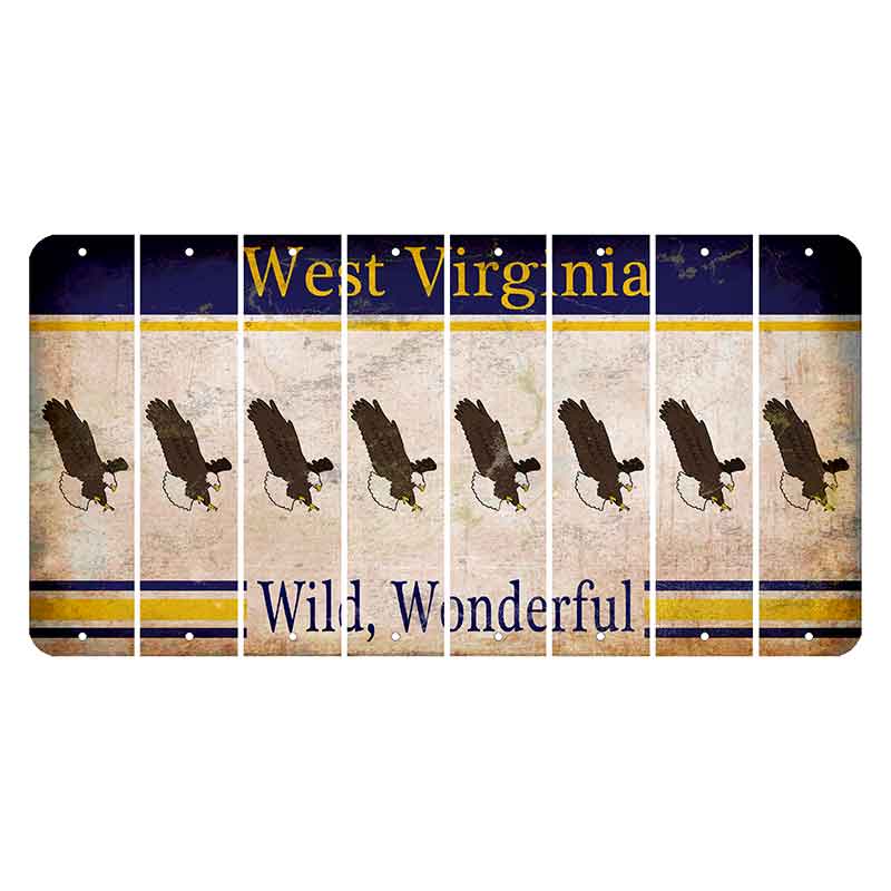 West Virginia Wild Wonderful Cut License Plate Strips (Set of 8) Bald Eagle