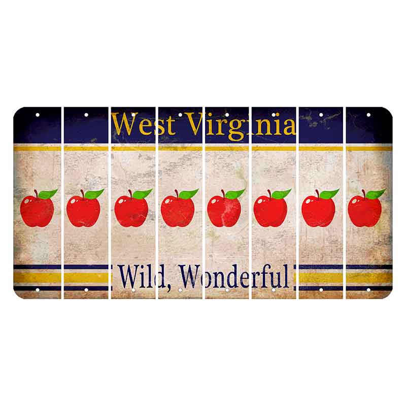 West Virginia Wild Wonderful Cut License Plate Strips (Set of 8) Apple