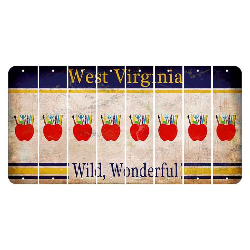 West Virginia Wild Wonderful Cut License Plate Strips (Set of 8) Teacher Apple