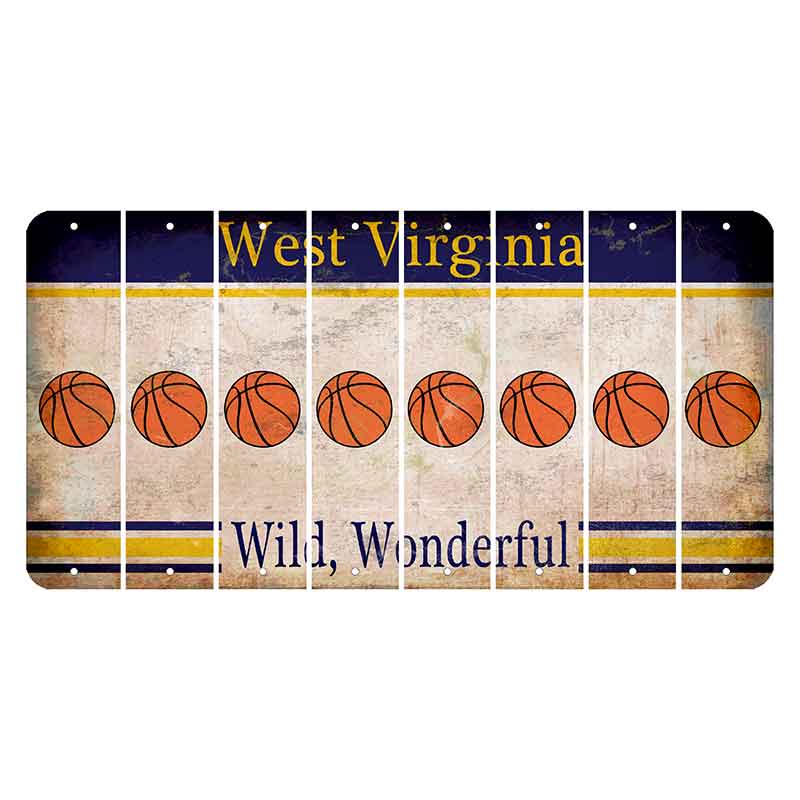 West Virginia Wild Wonderful Cut License Plate Strips (Set of 8) Basketball