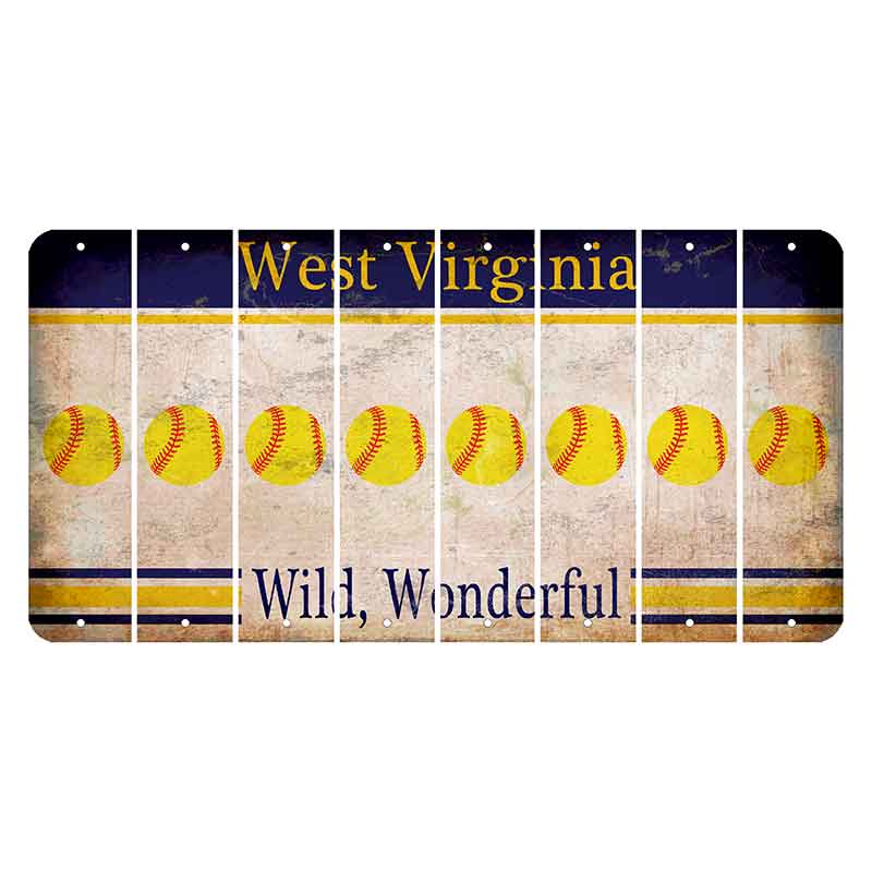 West Virginia Wild Wonderful Cut License Plate Strips (Set of 8) Softball