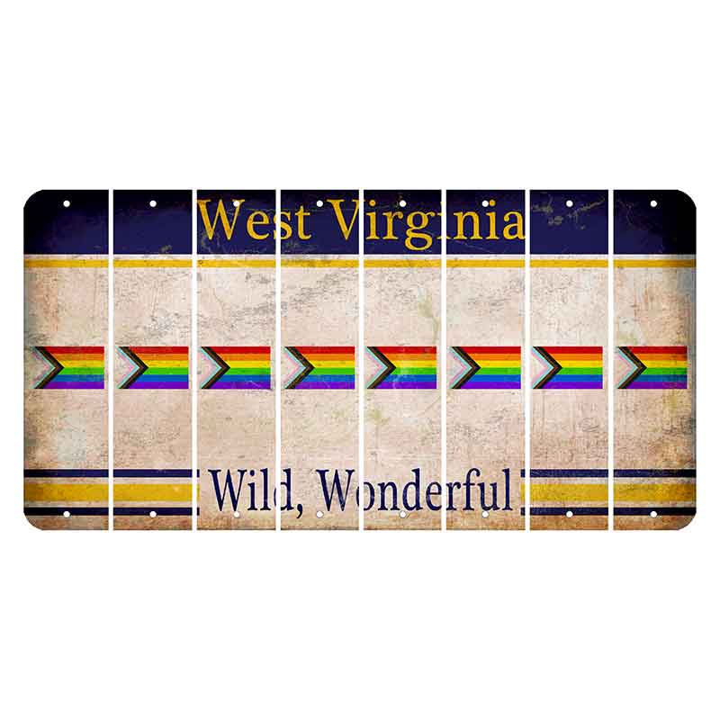 West Virginia Wild Wonderful Cut License Plate Strips (Set of 8) LGBTQ Flag