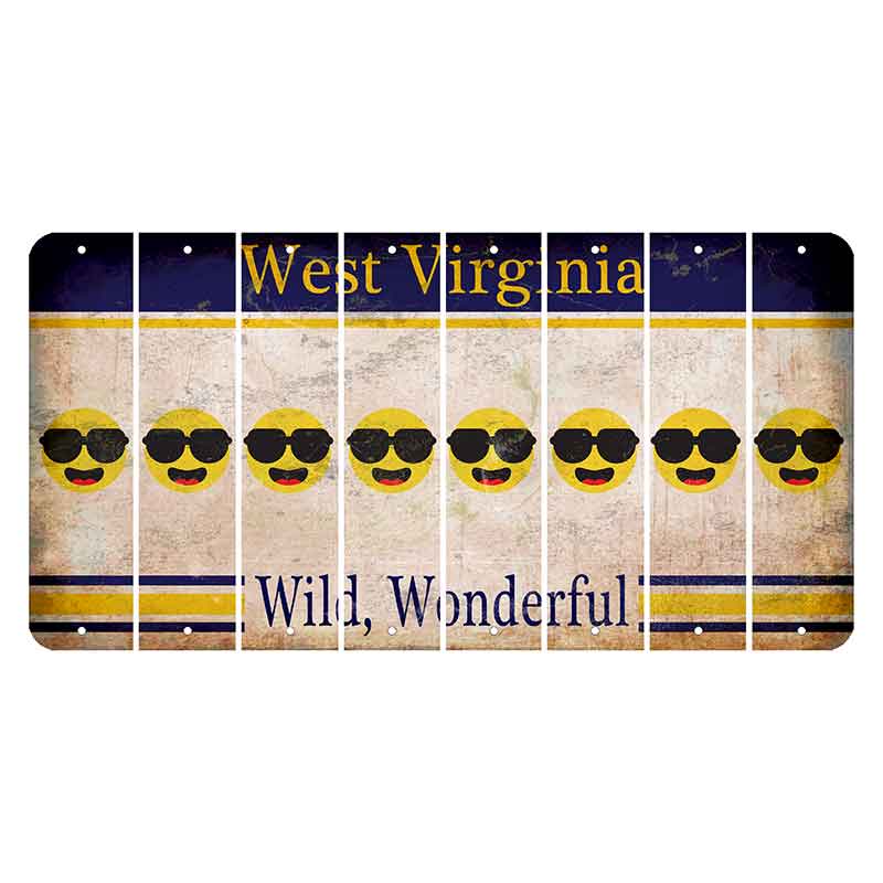 West Virginia Wild Wonderful Cut License Plate Strips (Set of 8) Emoji - Shades