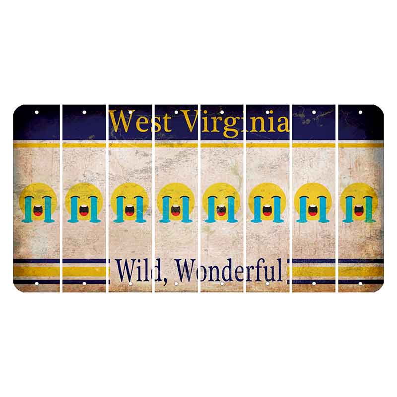 West Virginia Wild Wonderful Cut License Plate Strips (Set of 8) Emoji - Crying