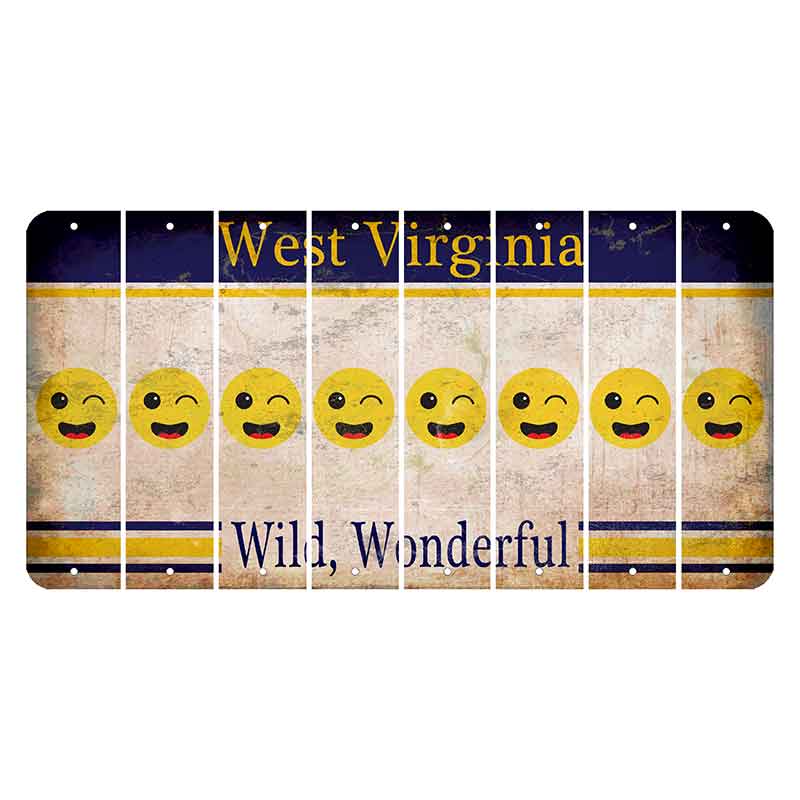 West Virginia Wild Wonderful Cut License Plate Strips (Set of 8) Emoji - Winking