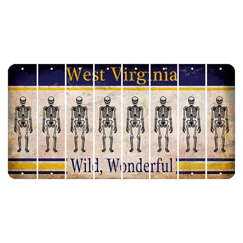 West Virginia Wild Wonderful Cut License Plate Strips (Set of 8) Skeleton