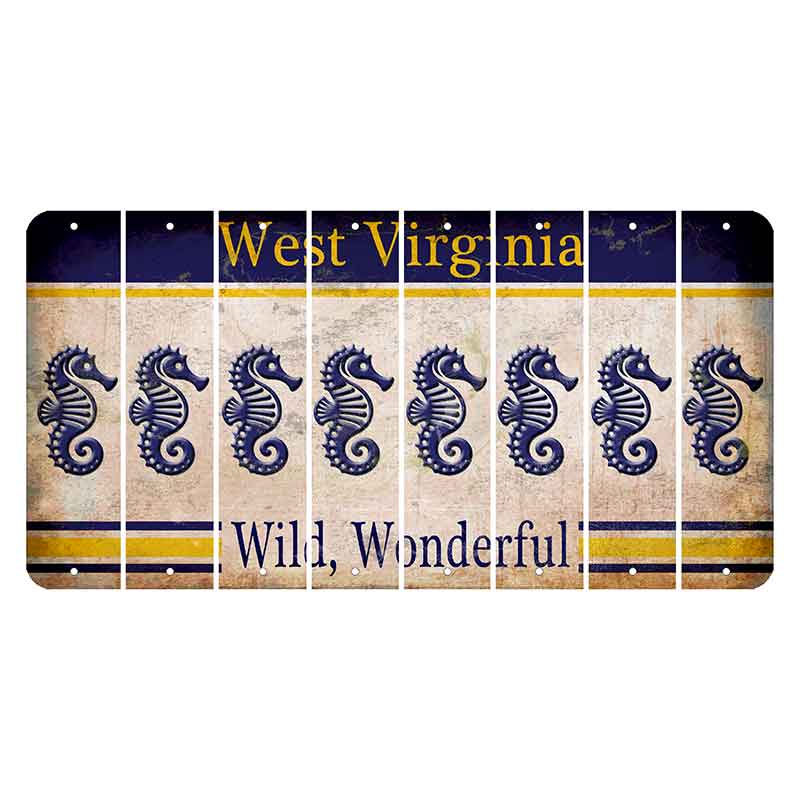 West Virginia Wild Wonderful Cut License Plate Strips (Set of 8) Seahorse