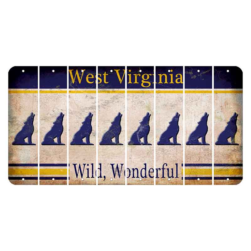 West Virginia Wild Wonderful Cut License Plate Strips (Set of 8) Howling Wolf