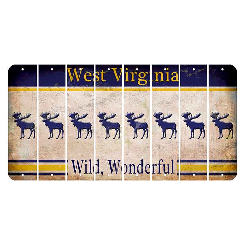 West Virginia Wild Wonderful Cut License Plate Strips (Set of 8) Moose