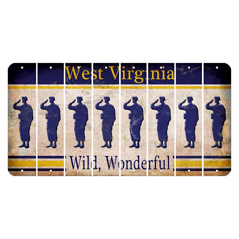 West Virginia Wild Wonderful Cut License Plate Strips (Set of 8) Soldier - Saluting