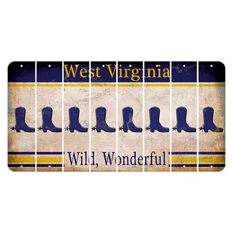 West Virginia Wild Wonderful Cut License Plate Strips (Set of 8) Cowboy Boot